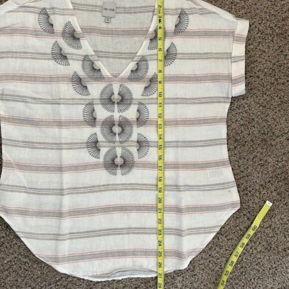 Nic & Zoe Embroidered Stripe Top - Neutral Multi color - Picture 8 of 10